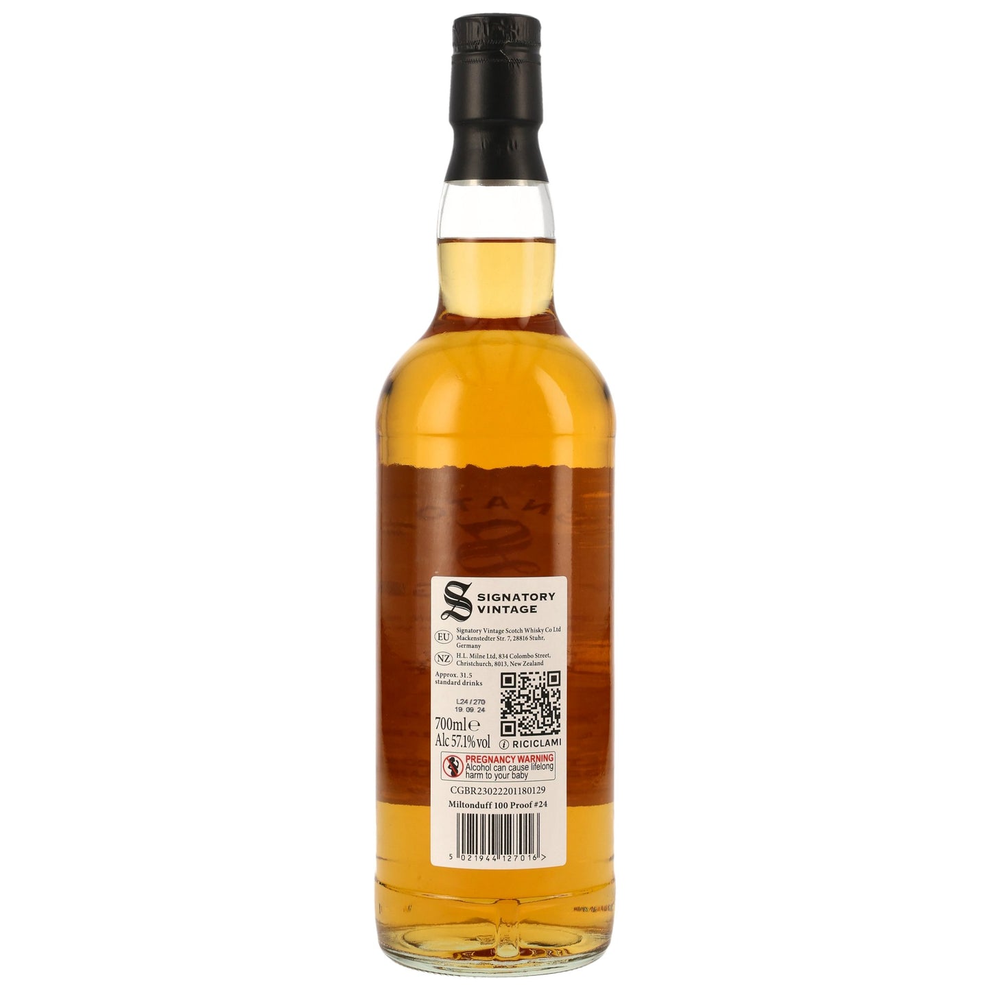 Miltonduff 2015/2024 – 8 y.o. – Signatory 100 PROOF Edition #24 | Speyside Single Malt Whisky | 1st Fill Bourbon Barrels | 8 Years Old | 57,1% Vol. | 0,7 l
