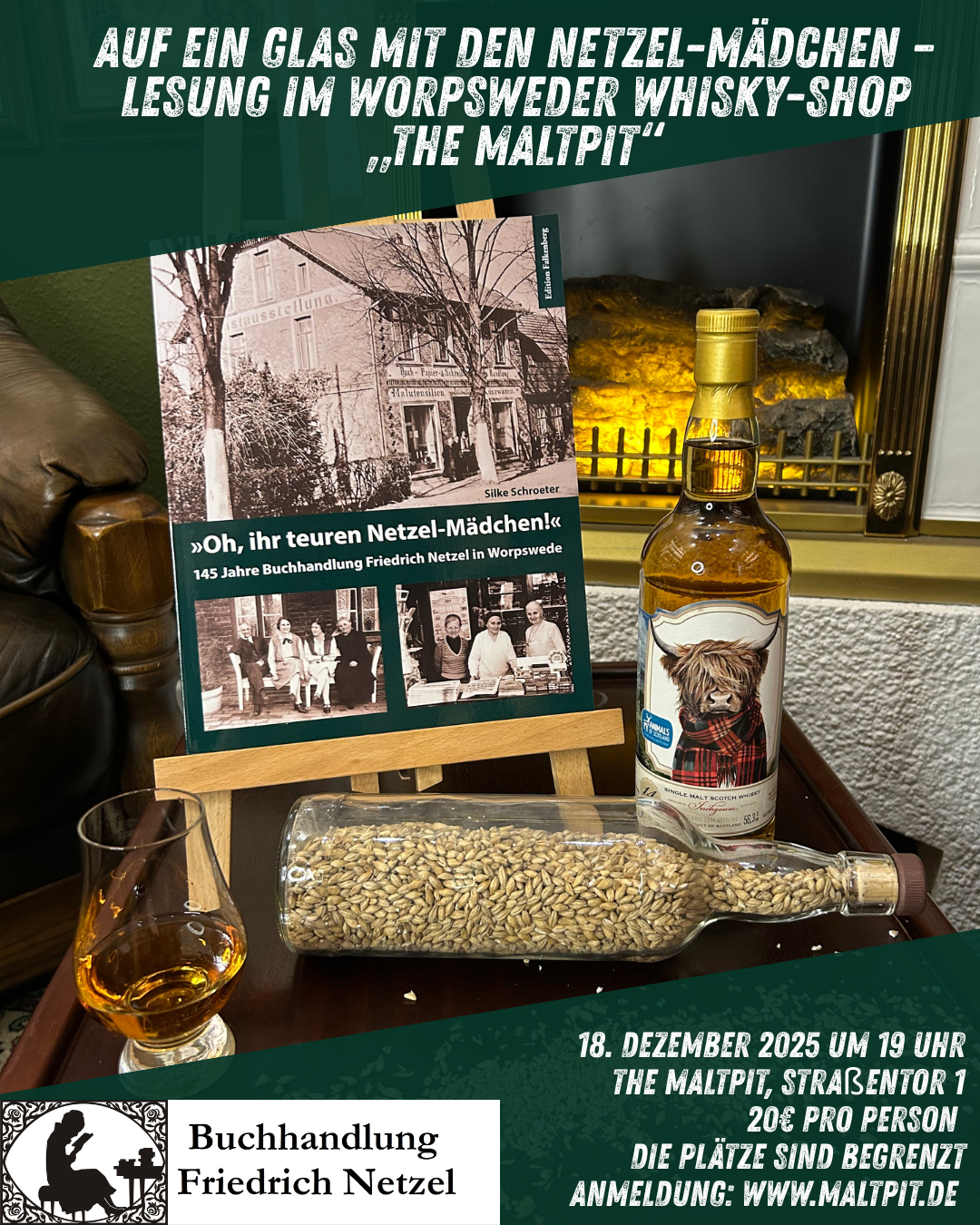18.12.2025: Auf ein Glas mit den Netzel-Mädchen – Lesung im Worpsweder Whisky-Shop „The Maltpit“