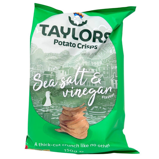 Sea Salt & Vinegar Potato Crisps 150g Tüte - Kartoffelchips mit Meersalz- und Essiggeschmack aus Schottland von Taylors Snacks